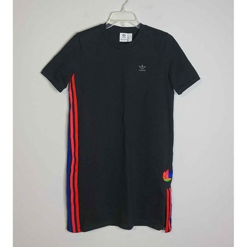adidas Black T-Shirt Dress with Red and Blue Side Stripes
